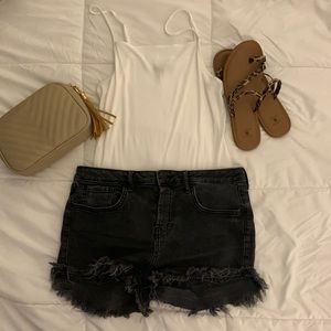 Distressed Black Shorts